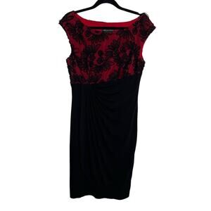 Connected Apparel Soutache Faux-Wrap Gown Maxi Cocktail Dress Red Black Women 12